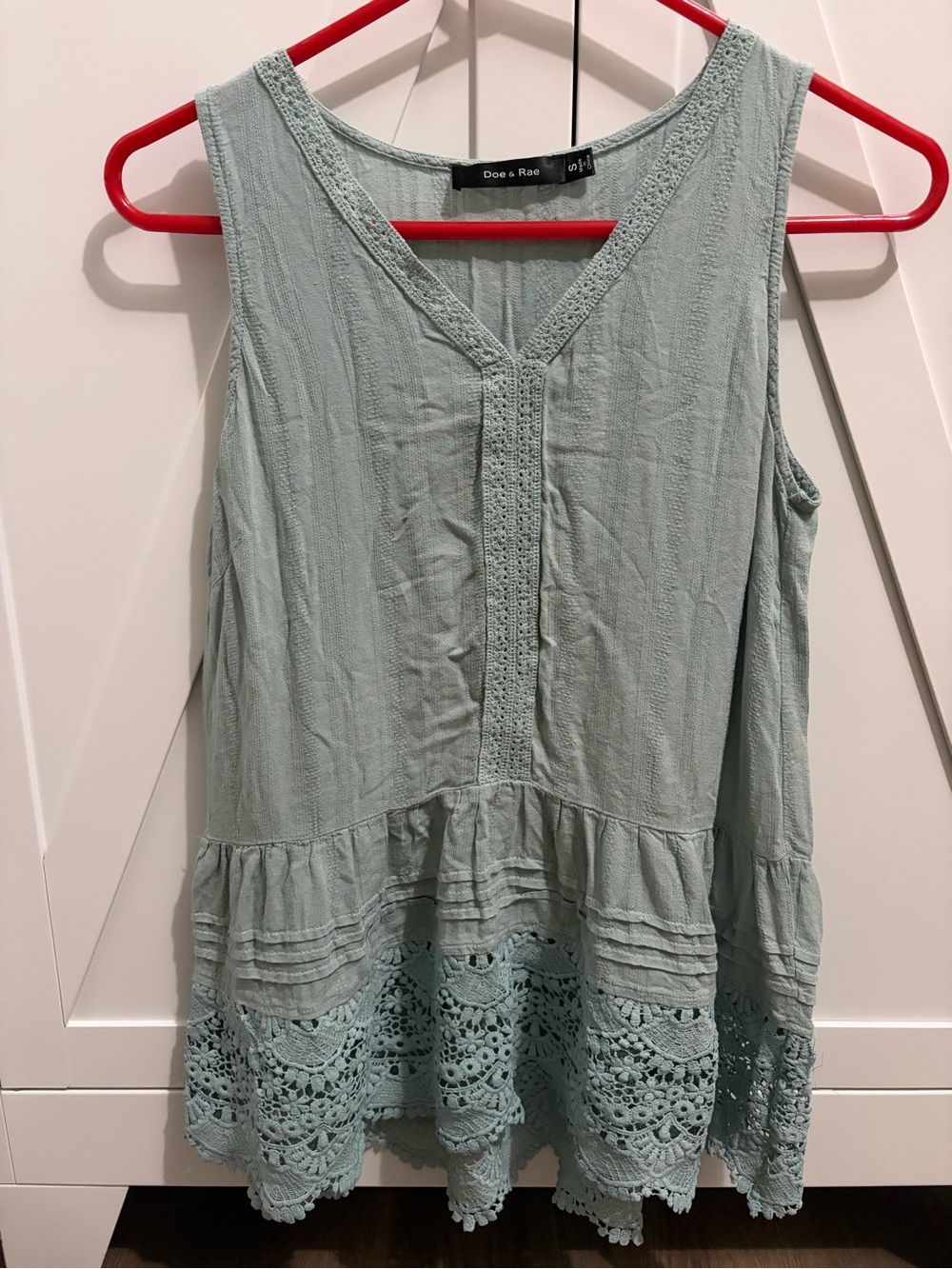 Doe & Rae Pale Mint Crochet-Trim Sleeveless Blouse
